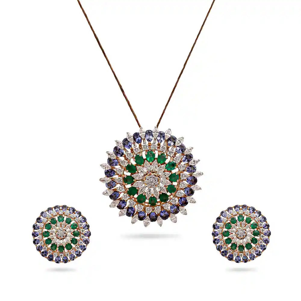 Floral Gemstone Pendant Set
