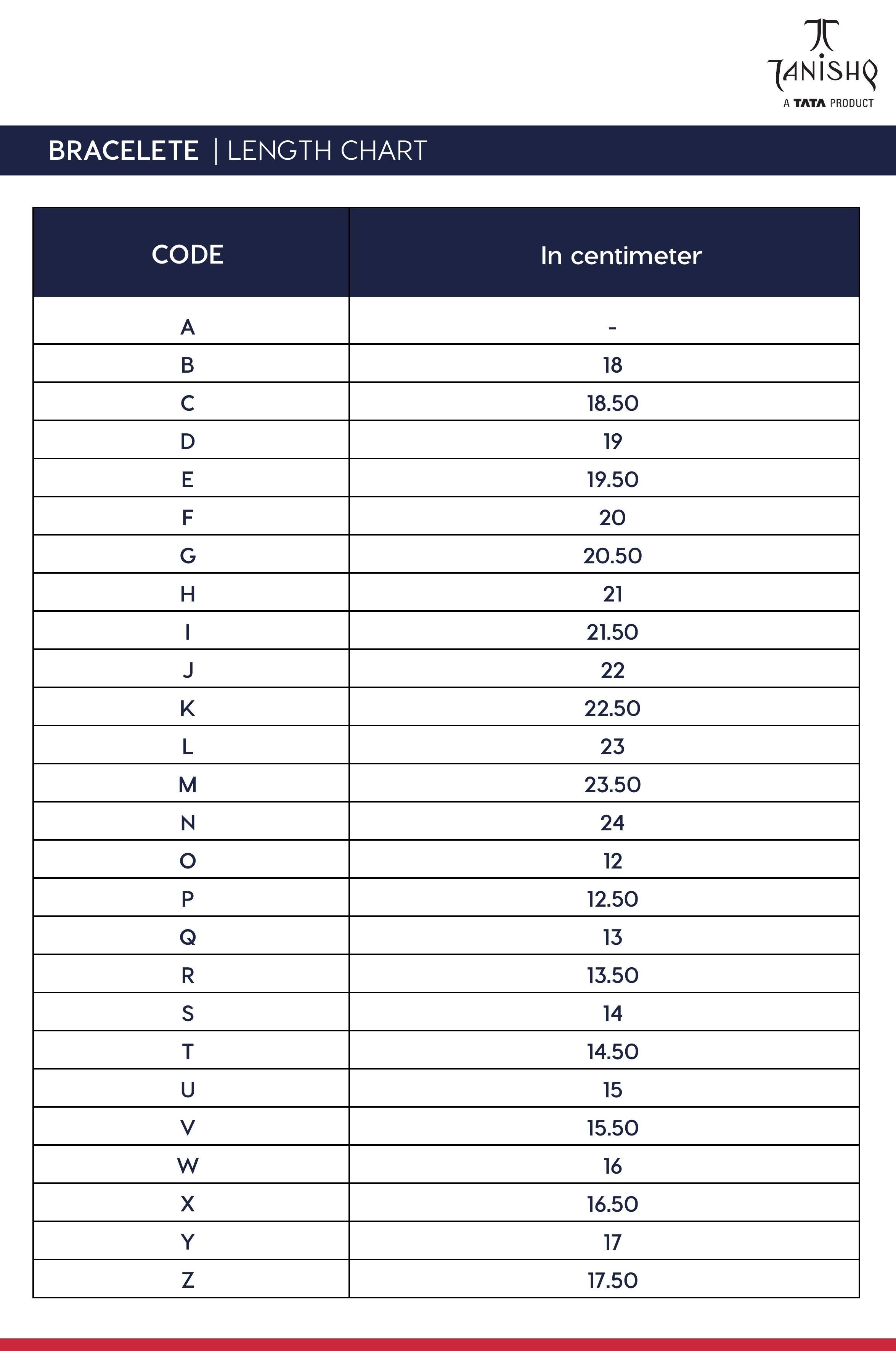  Bracelet Size Chart