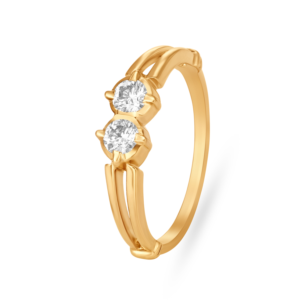 Buy Contemporary Two-Stone Mini Solitaire Gold Finger Ring at Best ...