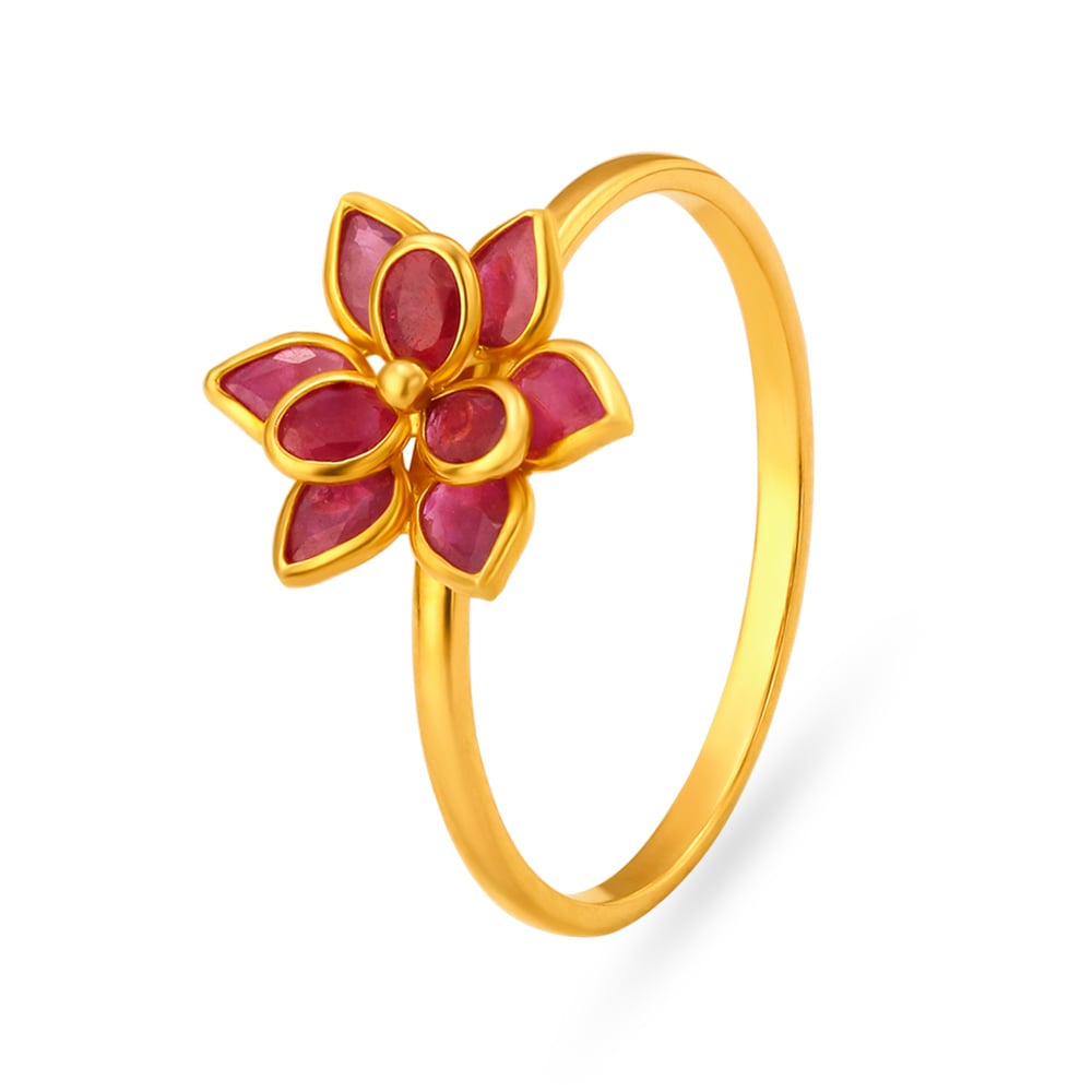 Buy Charming 22 Karat Gold And Ruby Flower Ring at Best Price | Tanishq US