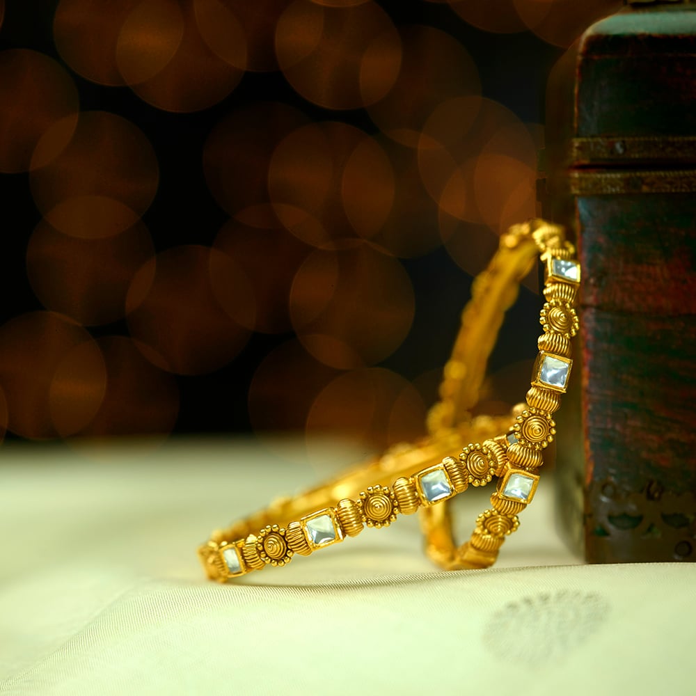 Gold Tanishq Bangles Tanishq Kangan Buy Floral Kundan Gold
