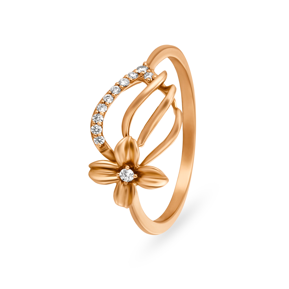 Buy Dainty Floral Rose Gold and Diamond Finger Ring at Best Price ...