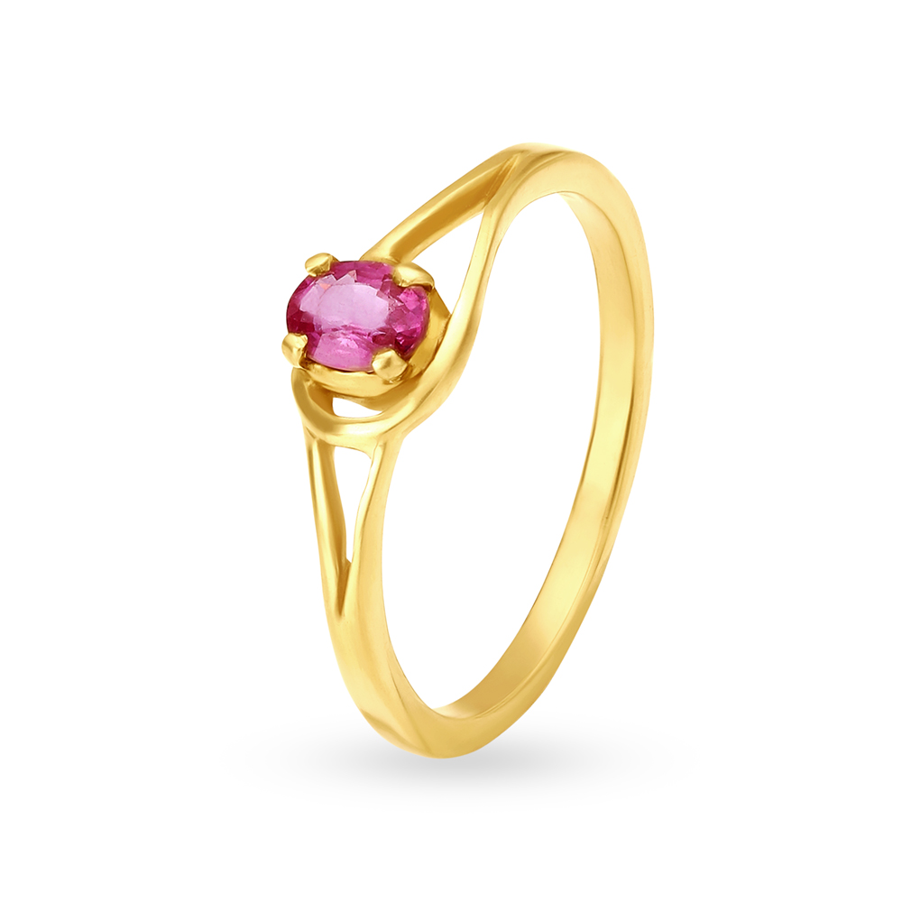 Buy Charming 22 Karat Yellow Gold And Ruby Looped Finger Ring at Best ...