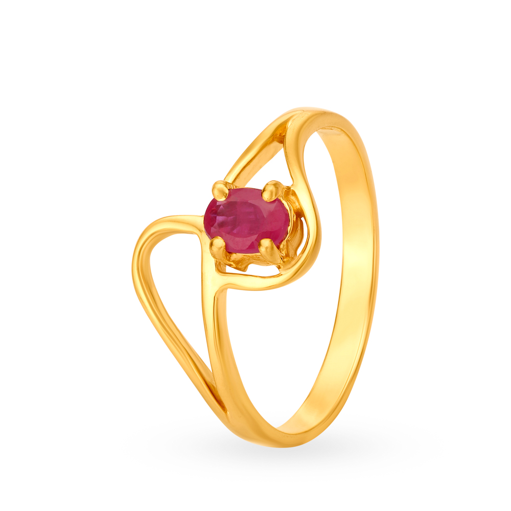 Buy Alluring 22 Karat Yellow Gold And Ruby Looped Finger Ring at Best ...