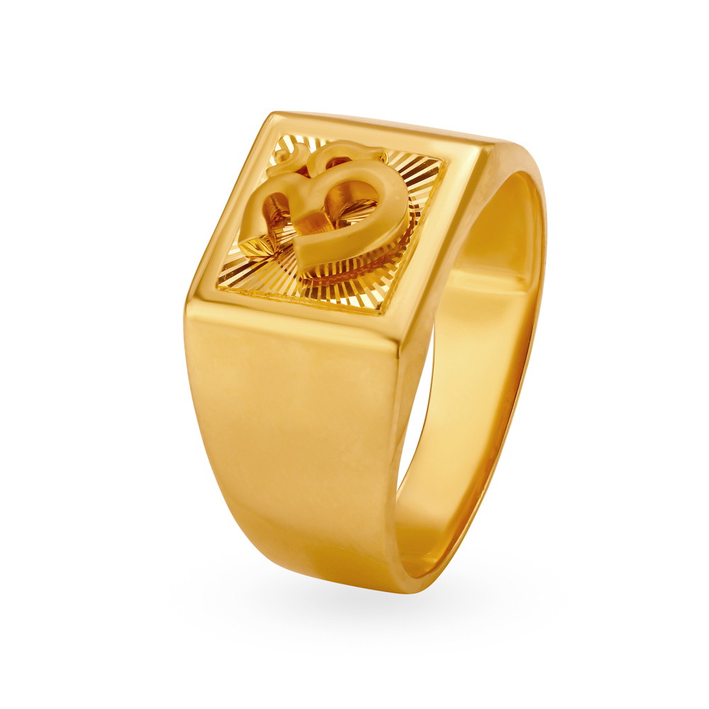 Hexagon Carved Gold Finger Ring For Men