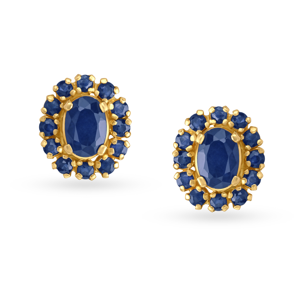 Buy Artistic Vivacious Blue Sapphire Encrusted Gold Stud Earrings at Best Price Tanishq US
